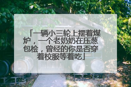 一辆小三轮上摆着煤炉，一个老奶奶在压葱包桧，曾经的你是否穿着校服等着吃